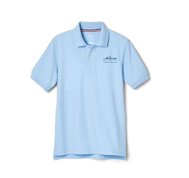 Polo, Unisex Light Blue Ambleside School of Hernando logo