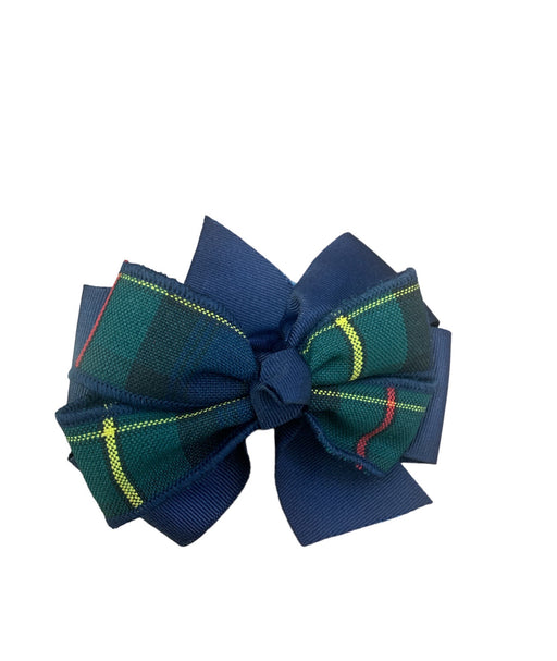 Double ribbon Bow - Light Blue/ Uniform plaid